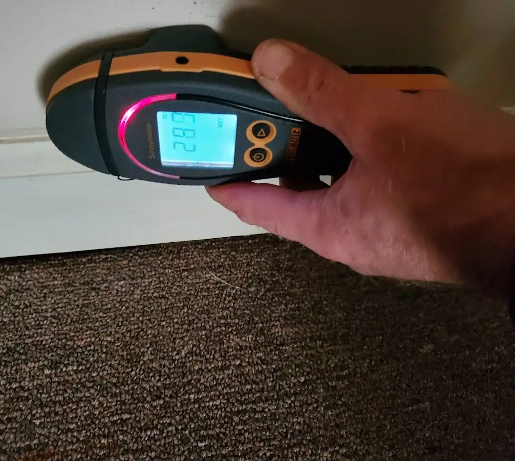 Moisture detection at baseboard during Storm Damage Restoration in Lower Paxton